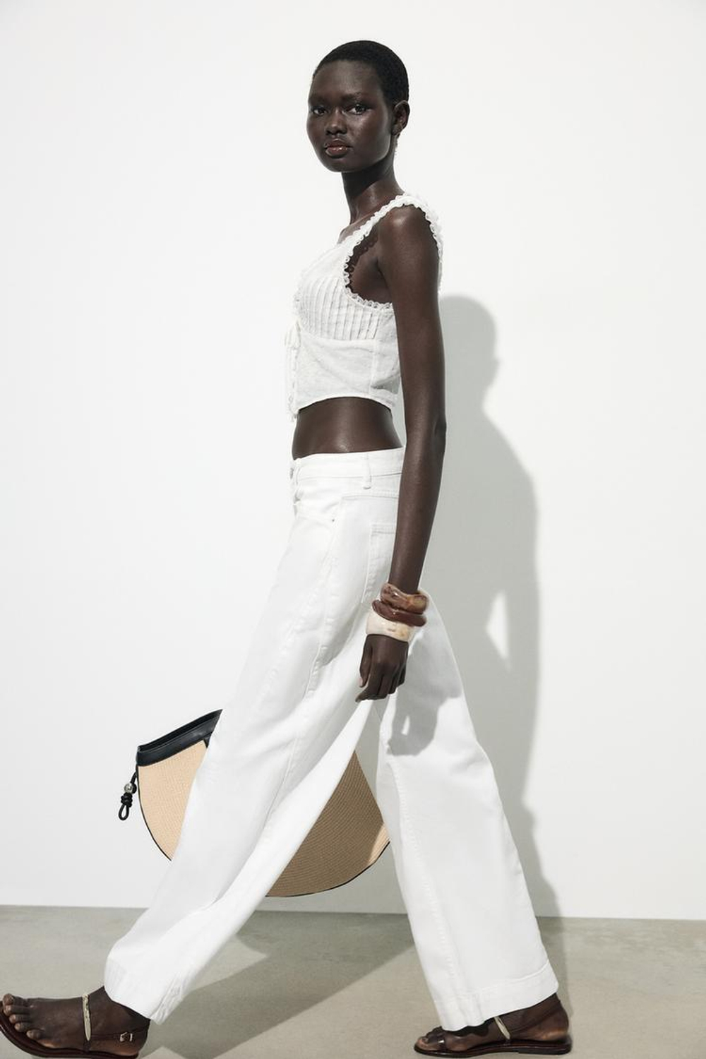 ZARA ТОП-КОРСЕТ С КРУЖЕВОМ, БЕЛЫЙ