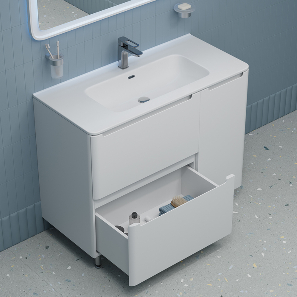 Тумба с умывальником IDDIS Edifice, напольная, 100 см, белая, EDI10WFi95K