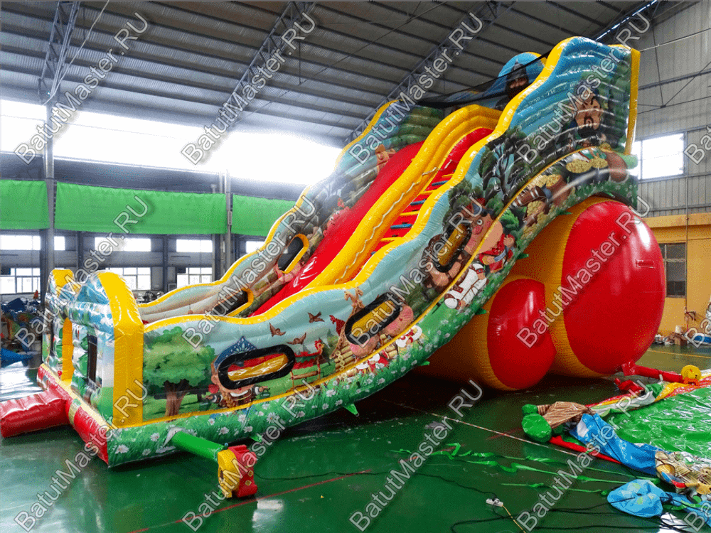 Большой надувной батут-горка "Сказочные богатыри" 13*7*10 м