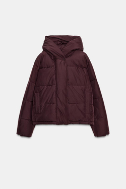 ZARA КОРОТКИЙ АНОРАК С КАПЮШОНОМ WATER REPELLENT WINDPROOF, БУРГУНДИ