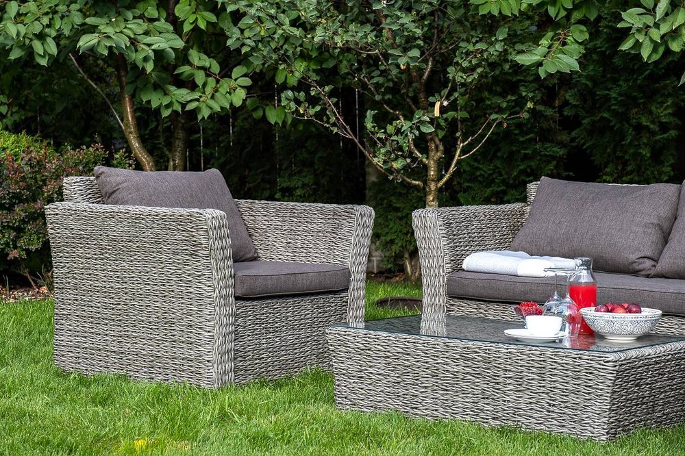 "Капучино сингл" лаунж-зона из искусственного ротанга (гиацинт), цвет серый