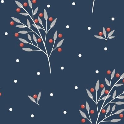 Веточка с красными ягодами (синий фон)