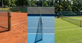 Типы теннисных покрытий (хард, глина, трава) и как они влияют на стиль игры.