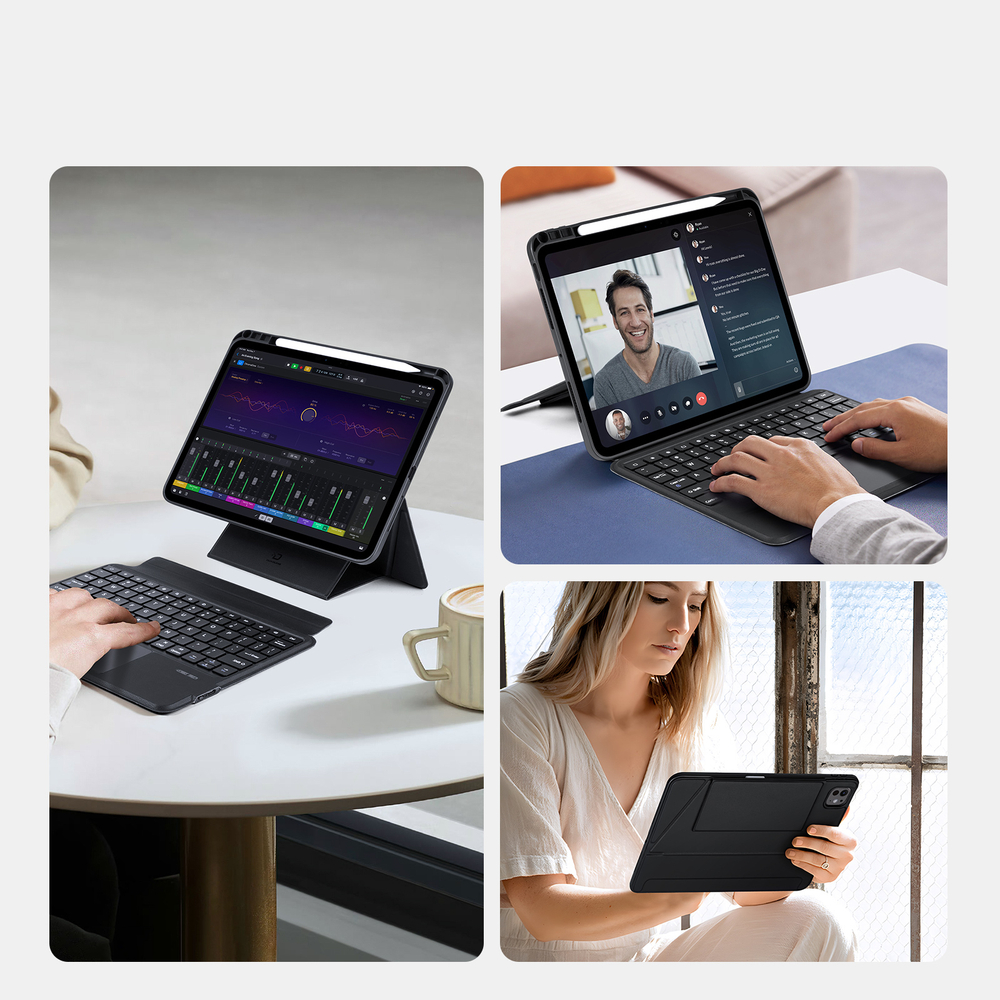 Чехол подставка с клавиатурой (RUS) от Dux Ducis для планшета iPad Pro 11 (2024-), серия DK Series Keyboard, русская клавиатура с подсветкой