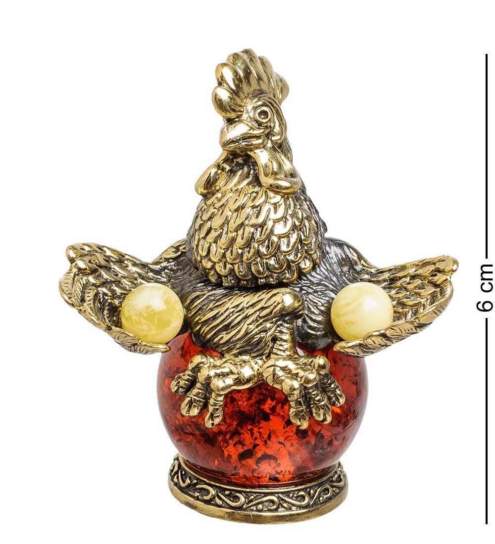 Народные промыслы AM-1476 Фигурка «Петух на шаре» (латунь, янтарь)