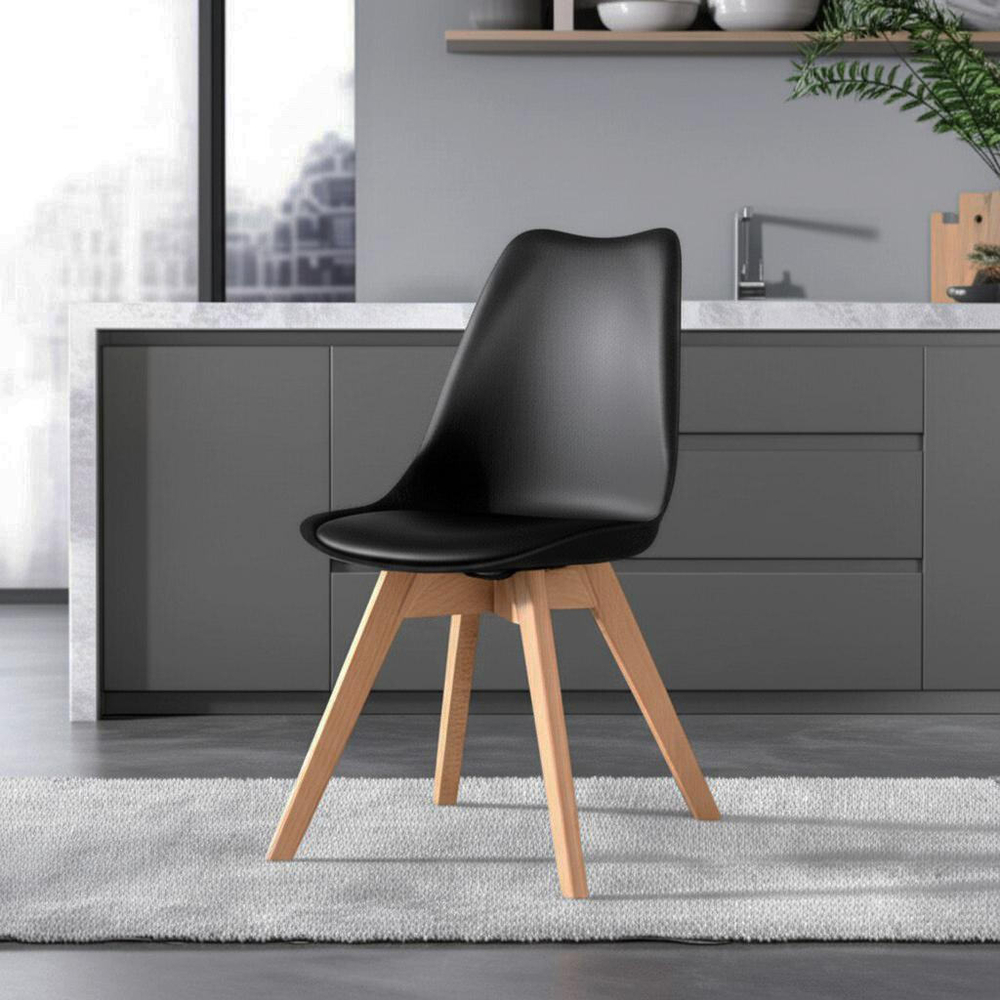 Стул TULIP (mod. 73-1) дерево/пластик/экокожа, 47,5x55x80 см, Черный (Black)