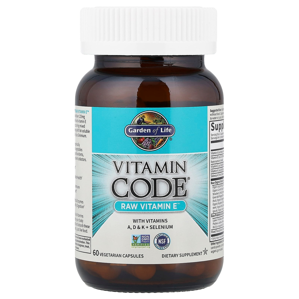 Garden of Life, Vitamin Code®, сырой витамин E, 60 растительных капсул