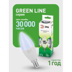 Лампа светодиодная ЭРА GREEN LINE LED B35-15W-865-E14 GL 15Вт свеча холодный свет E14 | Лампы cветодиодные Свеча (B/C)