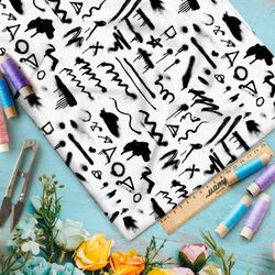 Ткань премиум интерлок черно-белые петроглифы