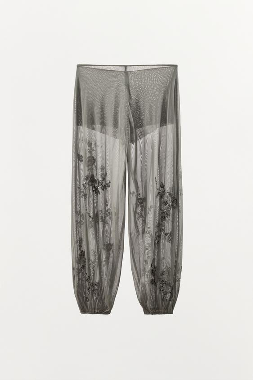 ZARA ШАРОВАРЫ С ВЫШИВКОЙ, СВЕТЛО-СЕРЫЙ