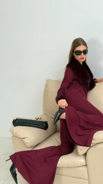 Брюки клеш на резинке, Бордовый