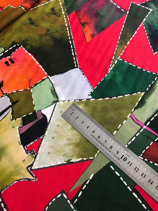 Плательная принт, геометрия, красный/хаки BAVARIA