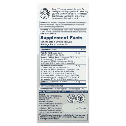 Solaray, Mycrobiome®, полноценный пробиотик, для женщин, 30 растительных капсул