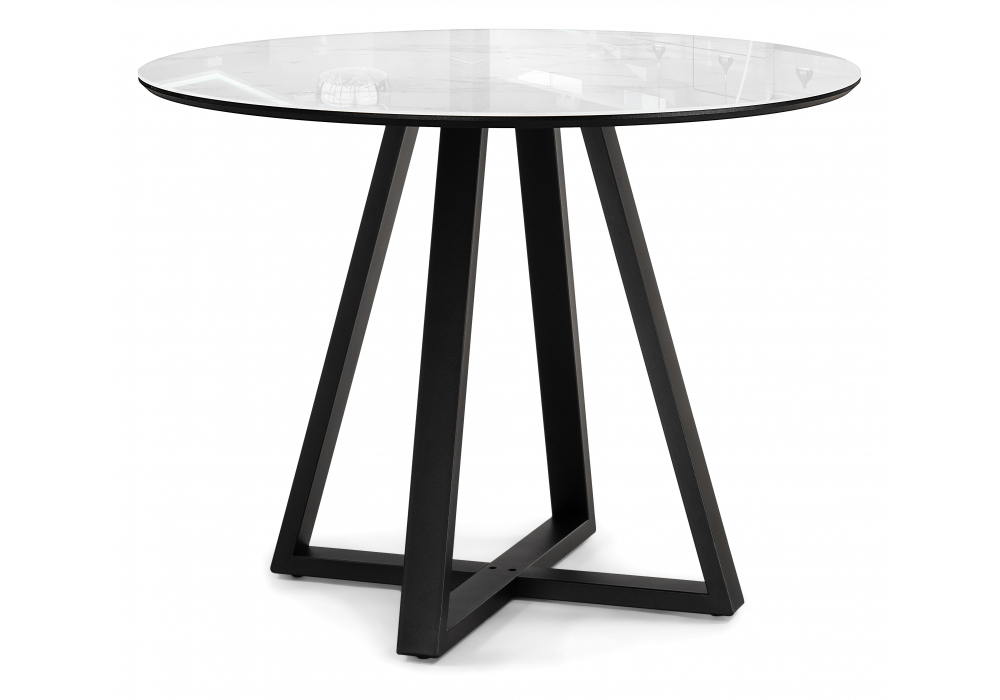 Стол стеклянный Woodville Норфолк 100 белый мрамор, черный