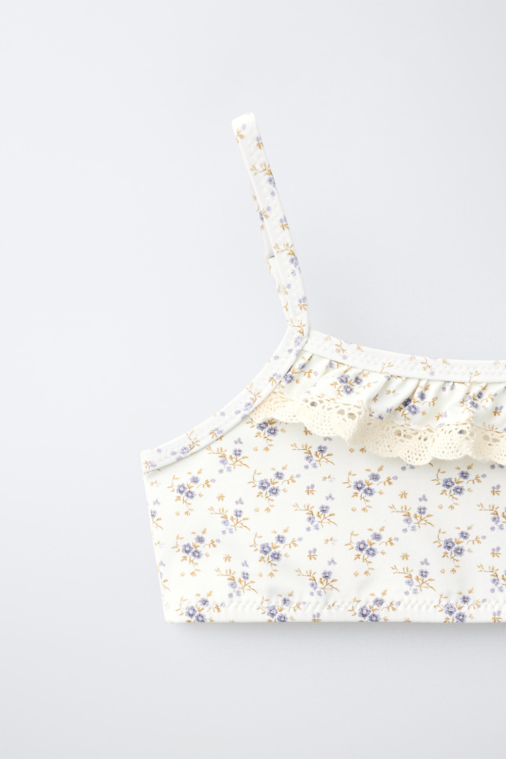 ZARA КУПАЛЬНИК С ЦВЕТАМИ И КРУЖЕВОМ, БЕЖЕВЫЙ