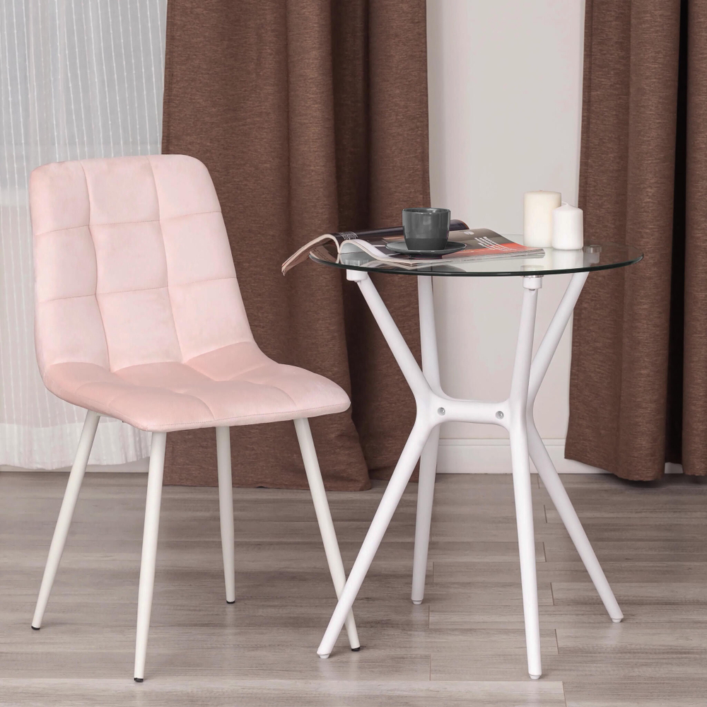 Стул CHILLY (mod. 7094-1) вельвет/металл, 44,5х52,5х86 см, pink (розовый) HLR39 / белый