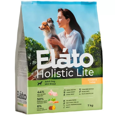Сухой корм Elato Holistic Lite для собак мелких пород с курицей и индейкой - 7 кг