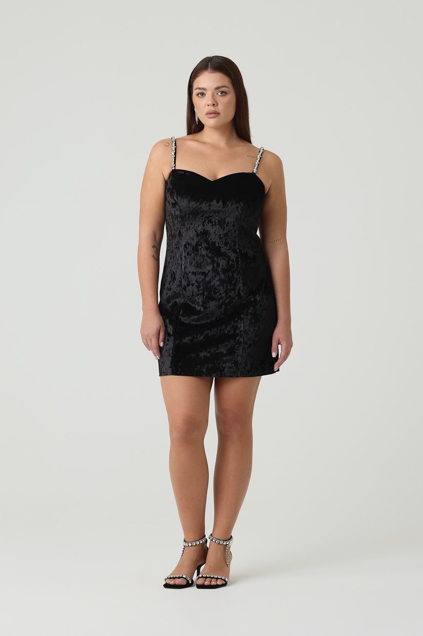 Платье мини из бархата, черный