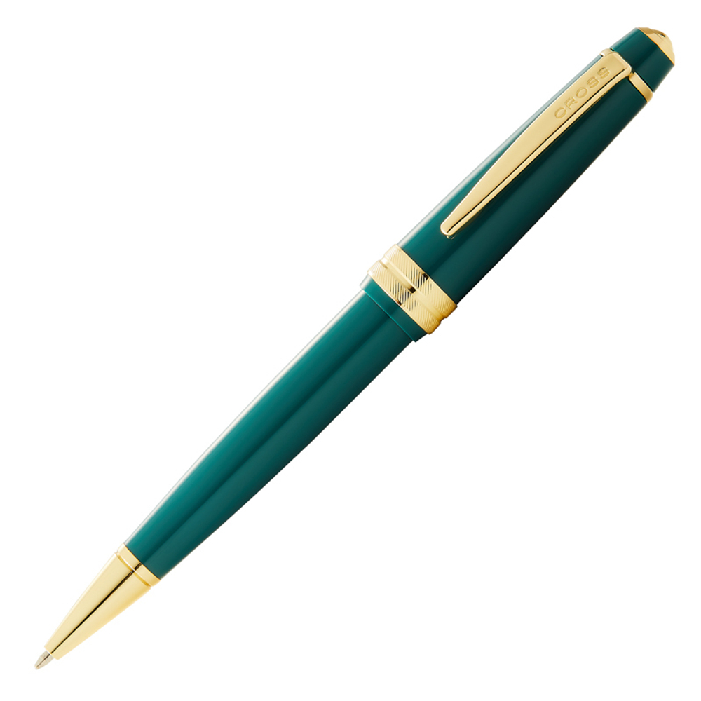 Подарочная премиальная зелёная с золотистым шариковая ручка с поворотным механизмом CROSS Bailey Light Polished Green Resin and Gold Tone AT0742-12 в подарочной коробке