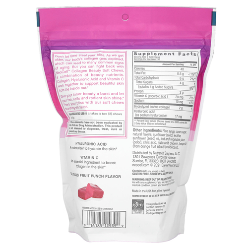 NeoCell, жевательные таблетки с коллагеном, со вкусом фруктового пунша, 60 жевательных таблеток