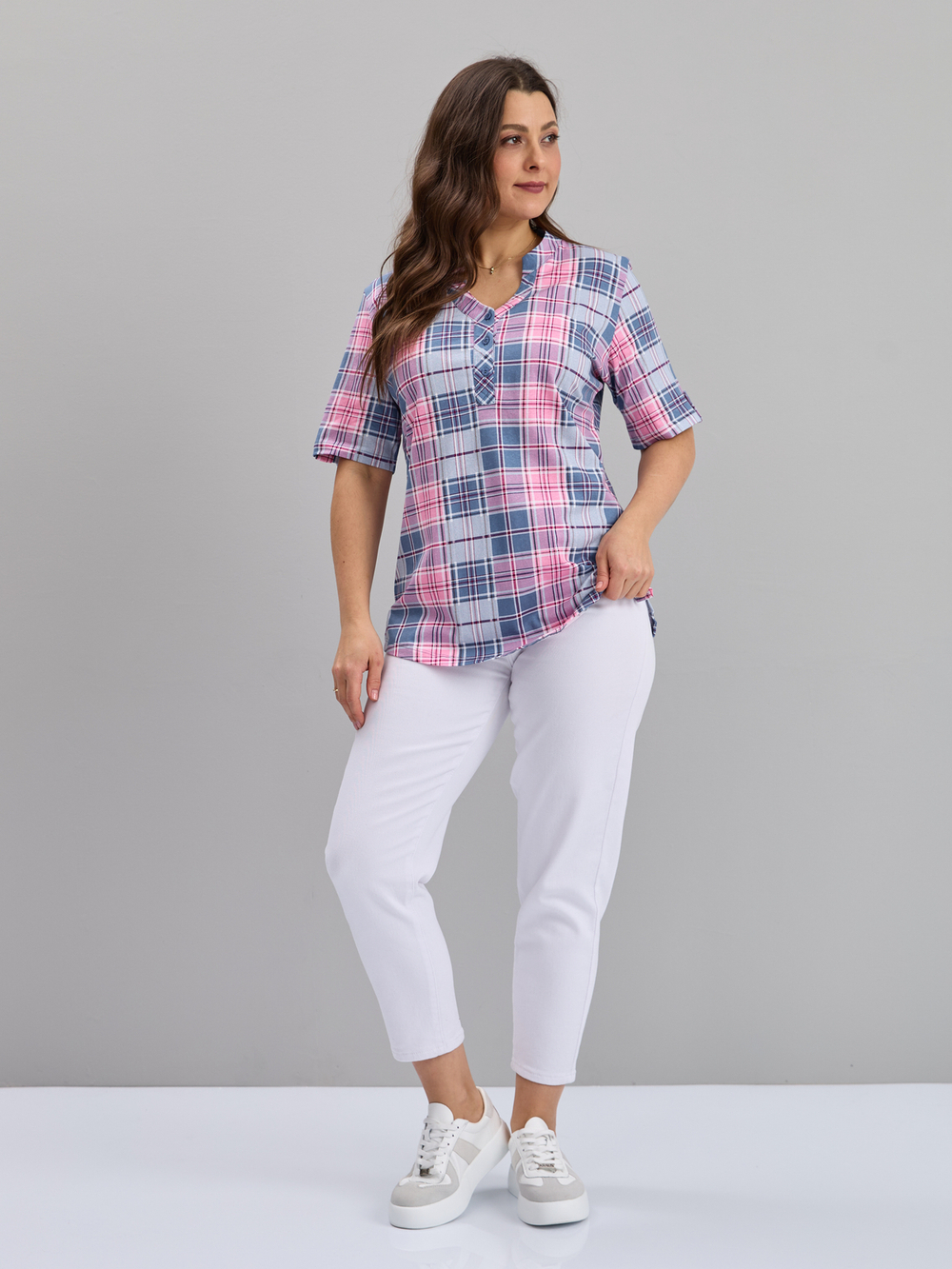 Блузка БЛ-122/сероголубой-розклетка