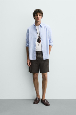 ZARA БЕРМУДЫ ИЗ 100% ЛЬНА КЛАССИЧЕСКОГО КРОЯ, КОРИЧНЕВЫЙ