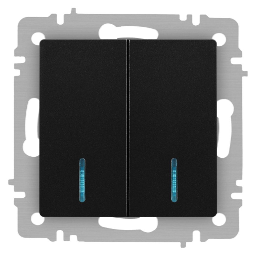 Выключатель Intro Accent 6-105-05 двойной с подсветкой, 10А-250В, IP20, СУ, AL/CU, антрацит | Intro