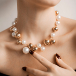 Бусы крупный жемчуг, белый, золото