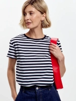 Футболка дизайнерская тельняшка оверсайз с фигурным низом