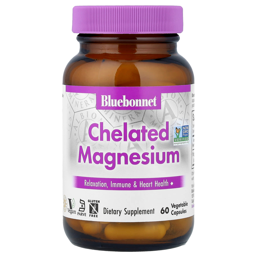Bluebonnet Nutrition, Хелатный магний, 60 растительных капсул (100 мг на капсулу)