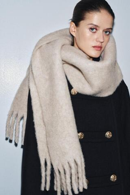ZARA ОБЪЕМНЫЙ ШАРФ С БАХРОМОЙ, КАМЕННО-СЕРЫЙ