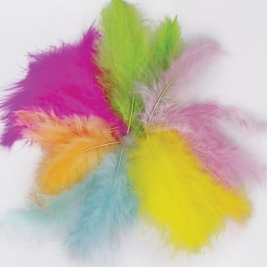 Перья декоративные "СТРАУСИНЫЕ", 10-12 см, 24 шт., (6 цветов, ПАСТЕЛЬ)
