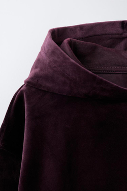 ZARA КОМПЛЕКТ ИЗ ХУДИ И БРЮК WIDE LEG ИЗ ВЕЛЮРА, СЛИВОВЫЙ