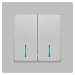 Выключатель Intro Accent 6-105-03 двойной с подсветкой, 10А-250В, IP20, СУ, AL/CU, алюминий
