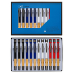 Ручка шариковая, автоматическая, Basir, синие чернила, металлическая, 4 цветов корпуса с деревянным держателем, 12 шт