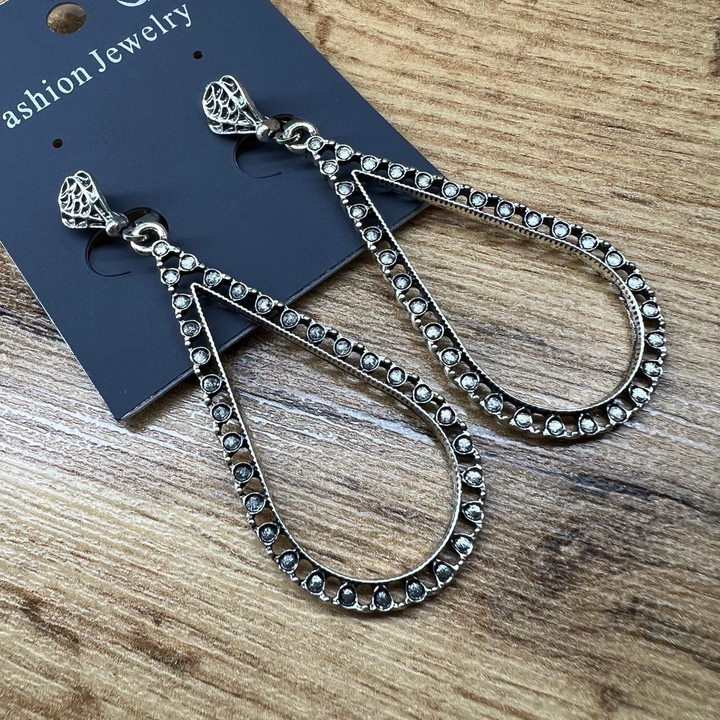 Серьги на англ.заст Bohemia рамка капля точечная металл античный серебристый