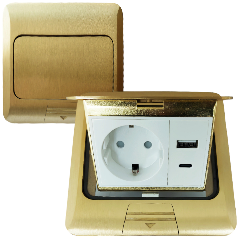 Лючок в пол 1-РОЗЕТКА + USB+TYPE-C (цвет золото)