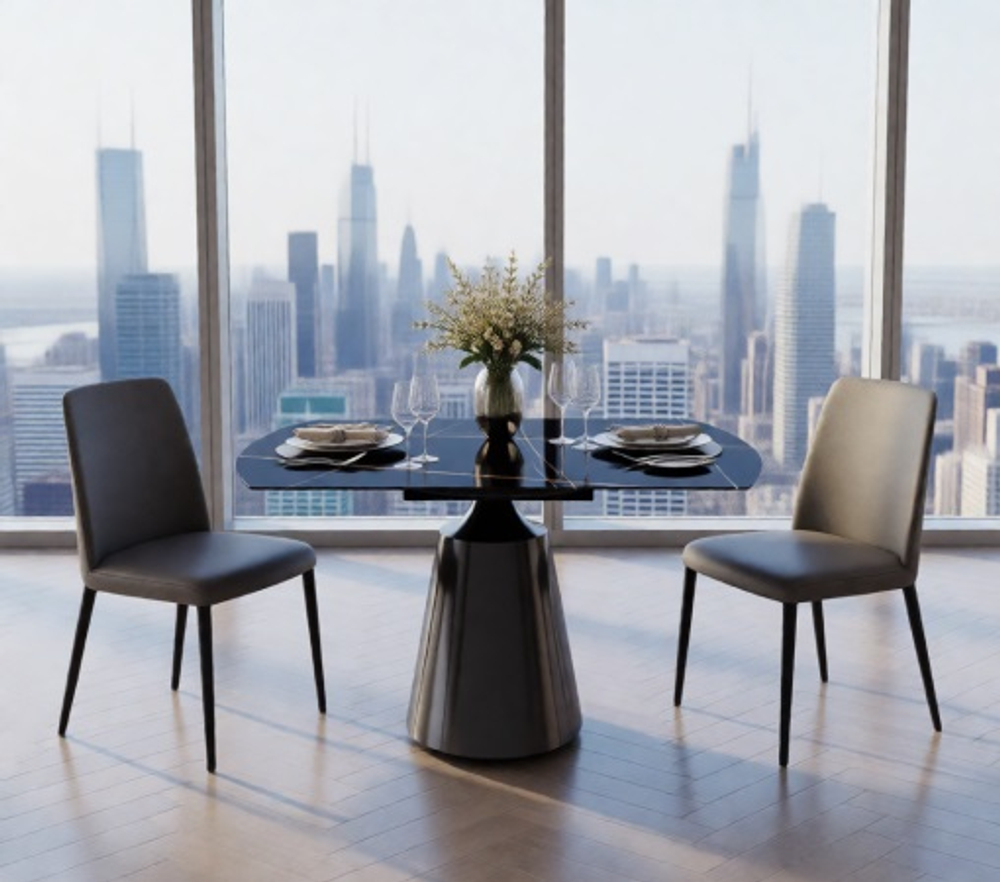 Стол обеденный раскладной круглый YODA Black