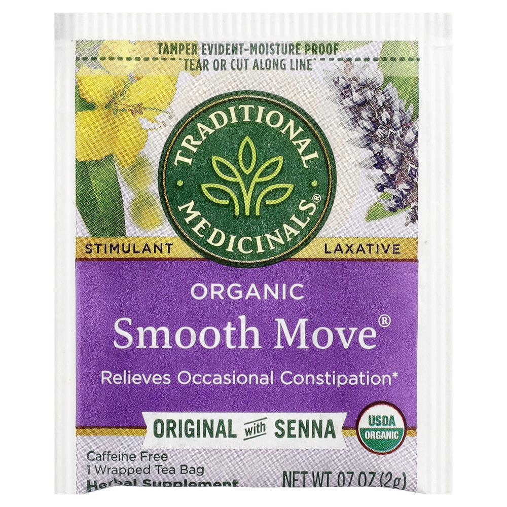 Traditional Medicinals, Organic Smooth Move®, оригинальный вкус с сенной, без кофеина, 16 упакованных чайных пакетиков, 32 г (1,13 унции)