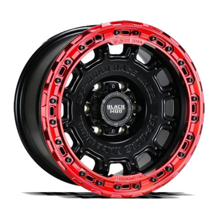 Диск колёсный литой BLACK MUD M530B с бедлоком R17 8,5 ET0 Matte Black W Red Beadlock Ring