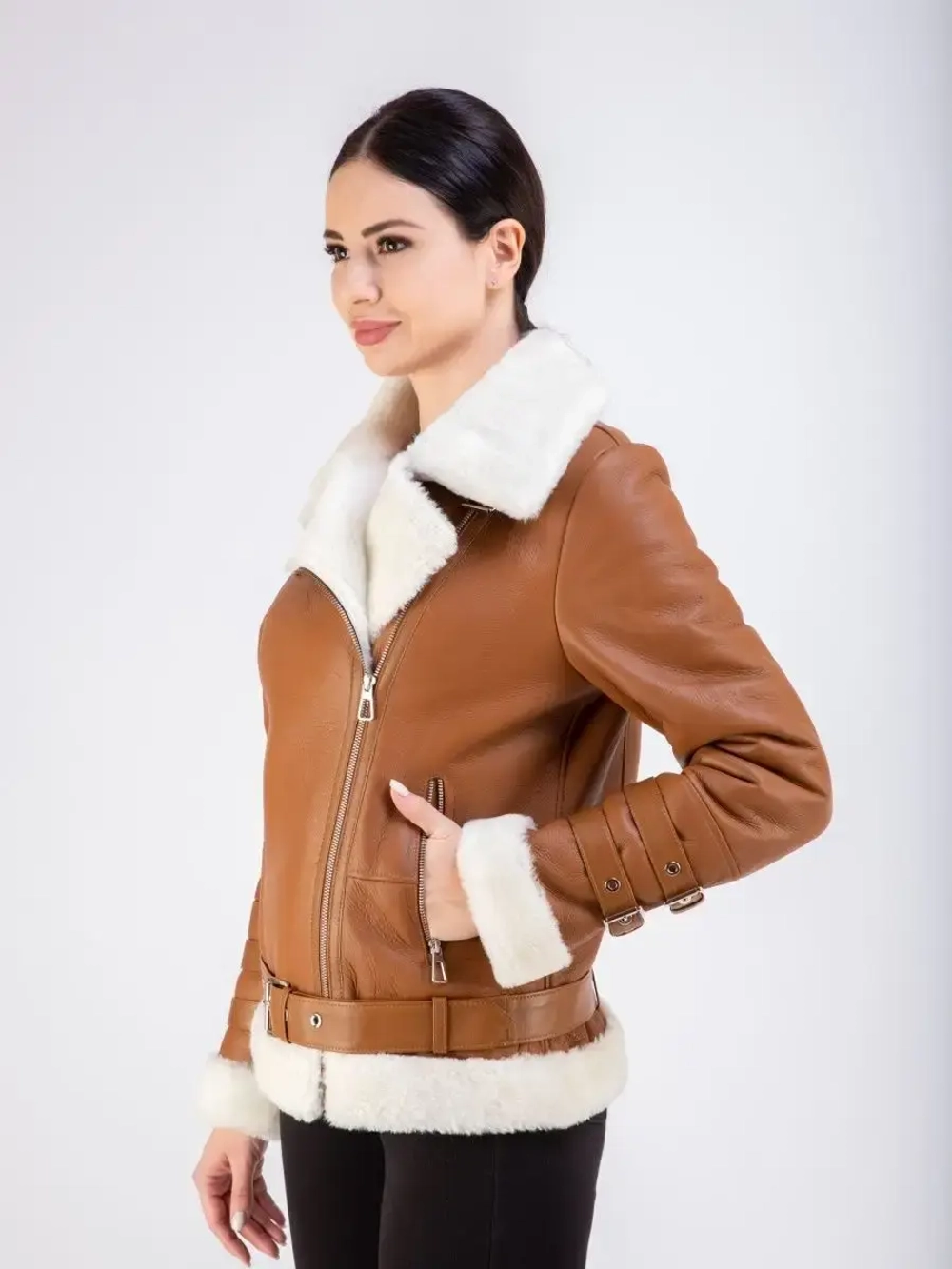 Дубленка авиатор женская натуральная короткая зима Турция