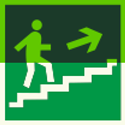 Е15 "Направление к эвакуационному выходу по лестнице вверх направо"