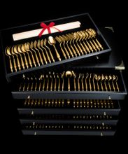 Clive Christian столовые приборы с золотом Empire Flame All Gold на 12 персон 125 предметов