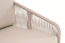 "Канны" левый модуль плетеный из роупа, основание дуб, роуп бежевый круглый, ткань бежевая 052