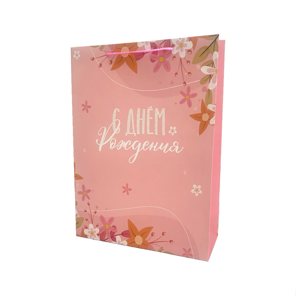 Пакет подарочный "С днем рождения! Нежные цветы" 31*12*42 см