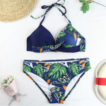 Женский раздельный купальник с растительно-анималистическим принтом (Размер: M) (Цвет: синий)