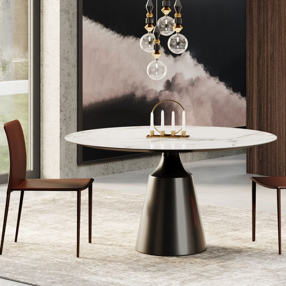 Стол круглый Lucas 120, керамика глянцевая, белая / опора черная