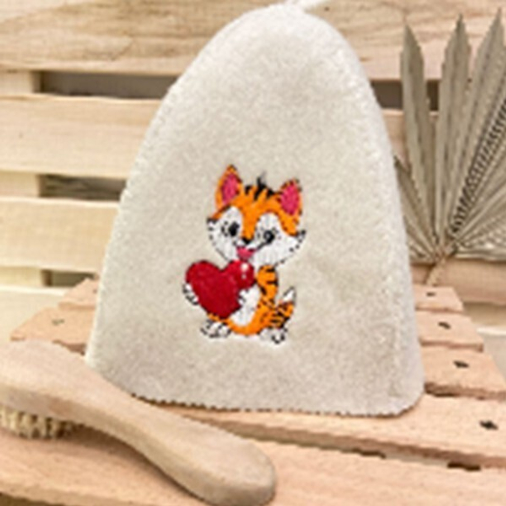 Шапка банная детская "Классическая" с вышивкой "Тигрёнок" 30% шерсть/70% полиэфир