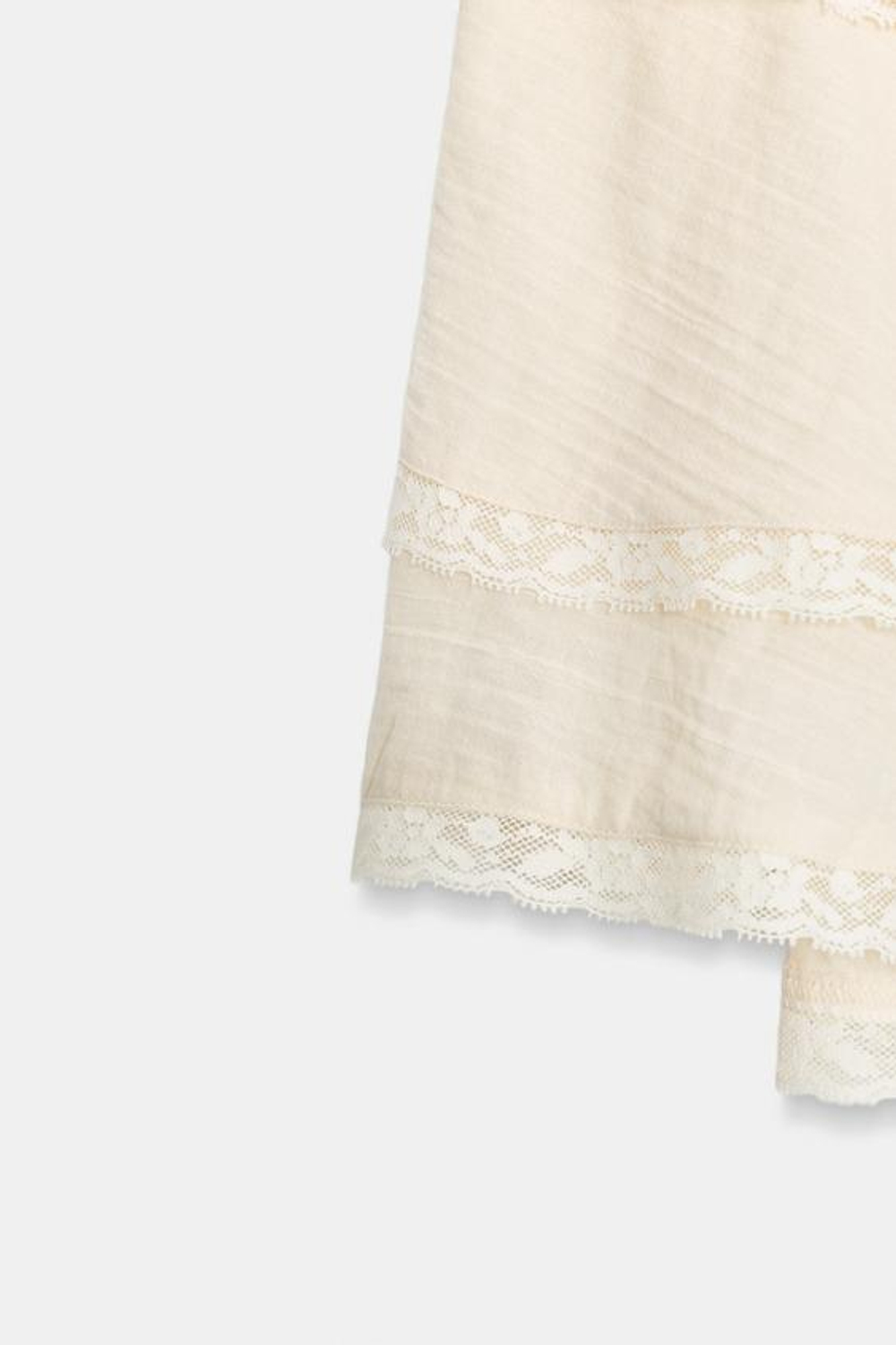 ZARA МИНИ-ЮБКА С ВОЛАНАМИ И КРУЖЕВОМ, БЕЛЫЙ/РОЗОВЫЙ