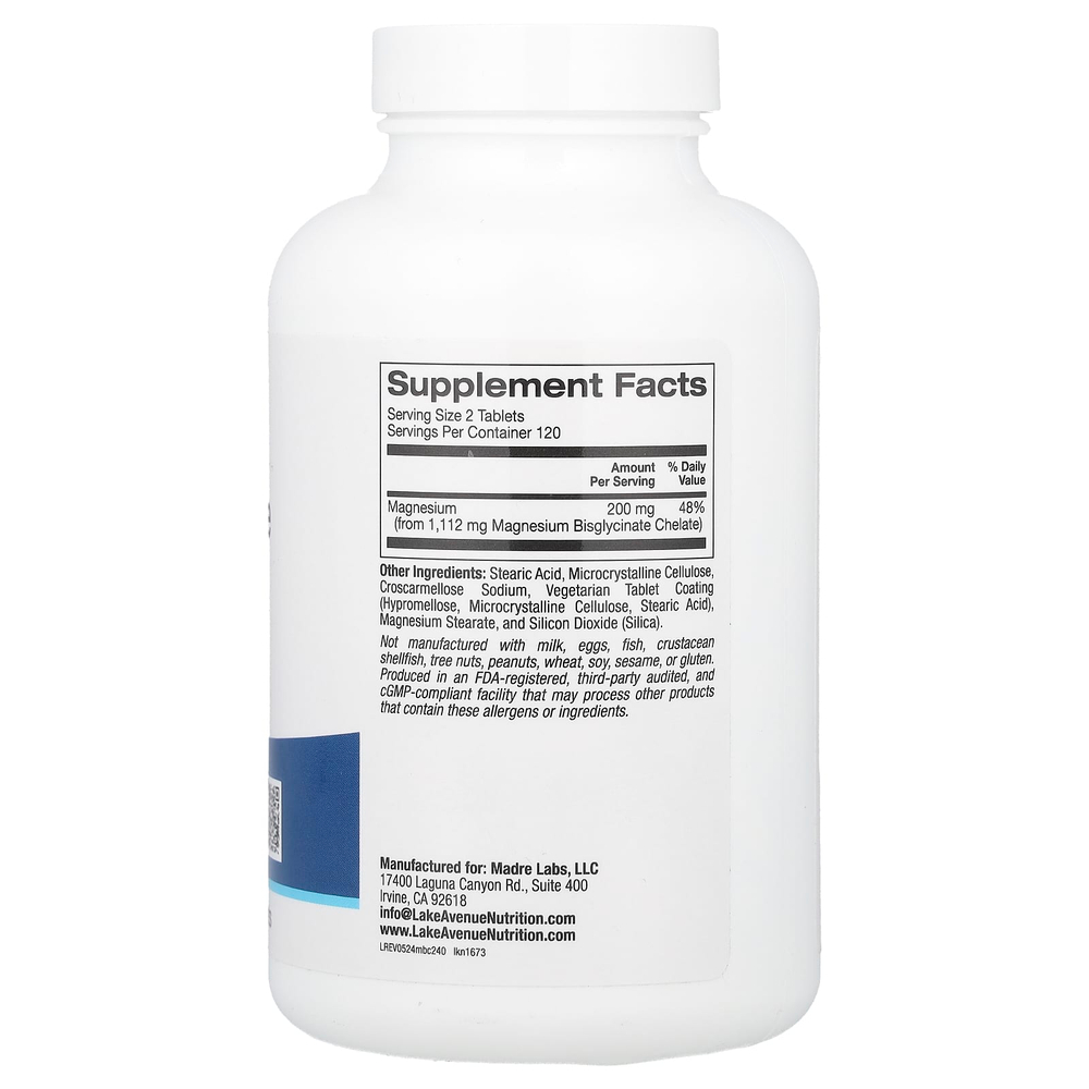 Lake Avenue Nutrition, хелат бисглицината магния с TRAACS®, 200 мг, 240 таблеток (100 мг в 1 таблетке)